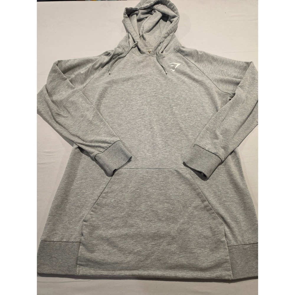 Gymshark Womens Grey Marl Longline Hoodie Raglan Pullover Sweatshirt Size Large‎